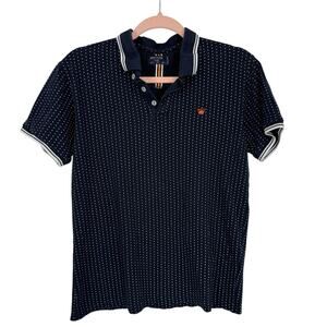 Denim & Flower Men Polo Shirt Size Small /38 Navy Polka dots Short Sleeves